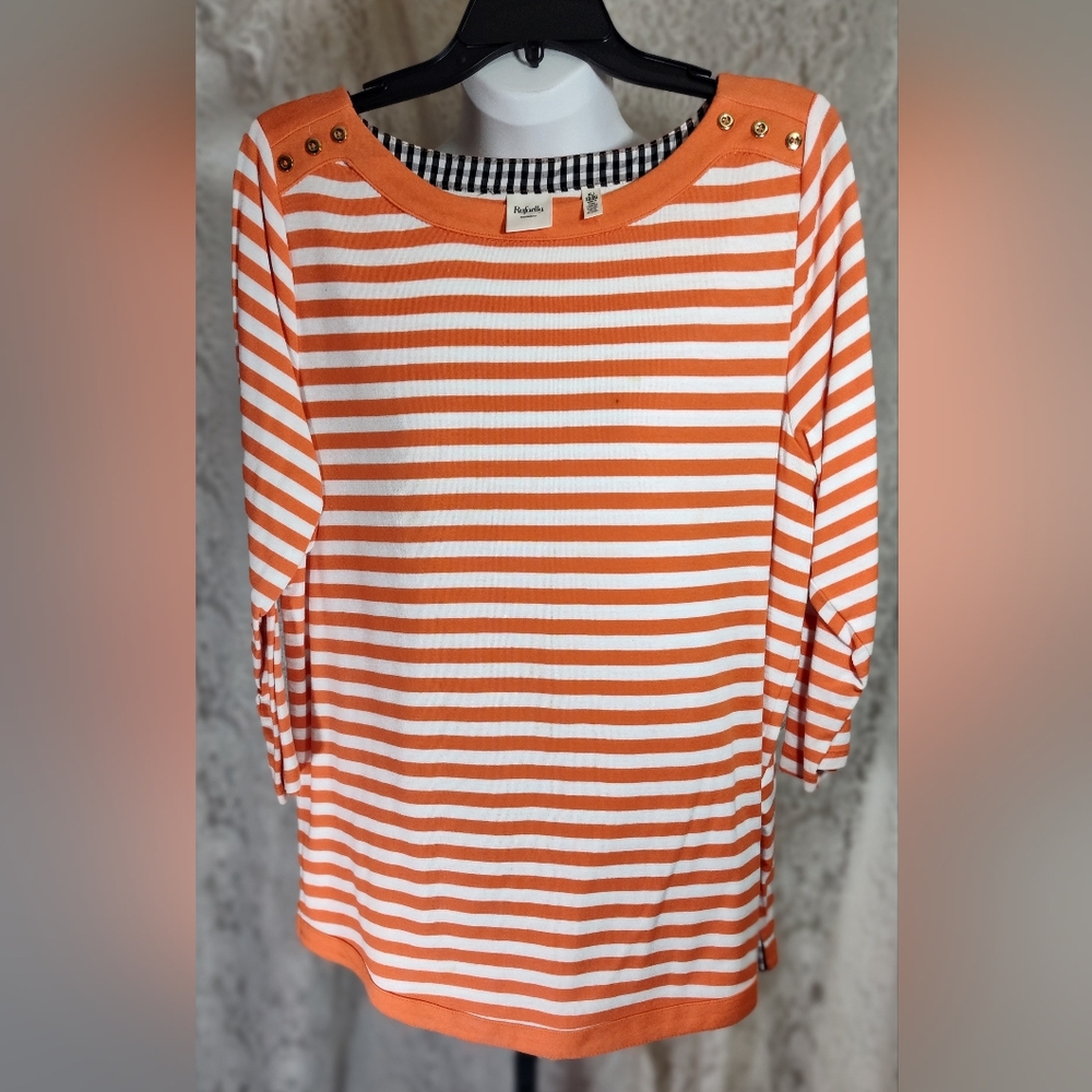 Rafaella Orange and White Striped Blouse NWOT